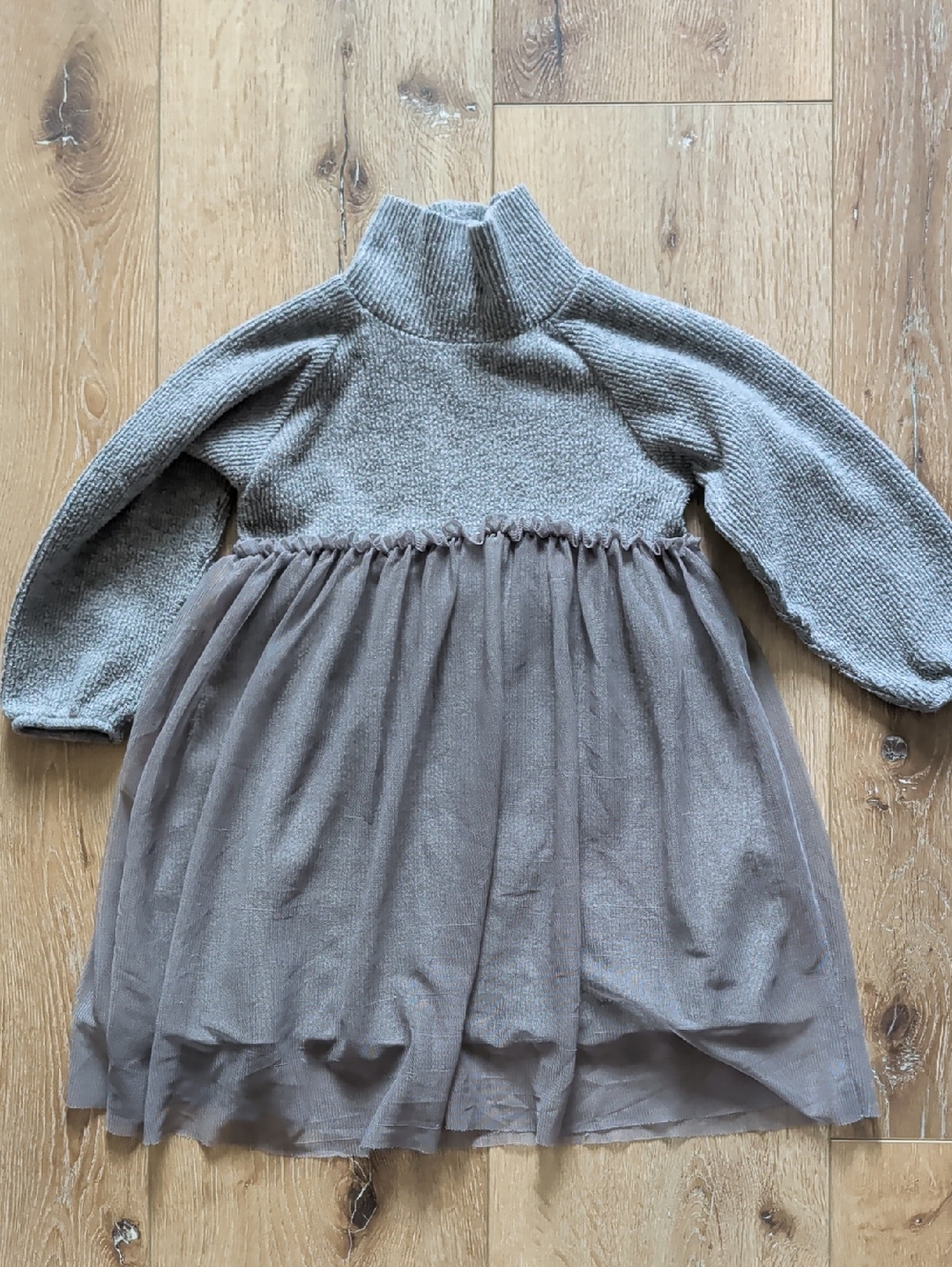 Zara Gray Knit Tulle Dress Toddler Girls Sz 4